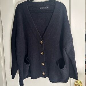 Zara Medium Navy Blue Oversized Knit Cardigan